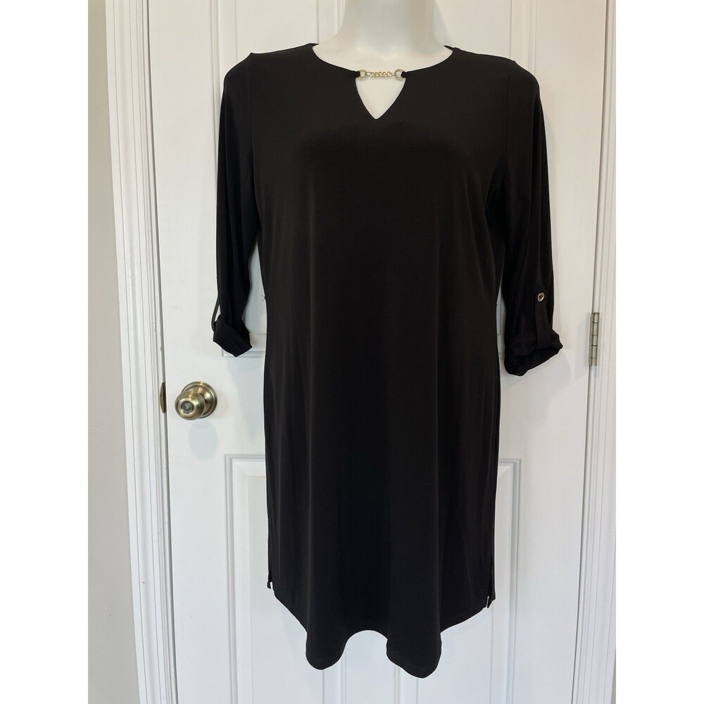 MICHAEL Michael Kors Women's XL Gold Sheath Midi Dress Simple Black 3/4 Sleeve